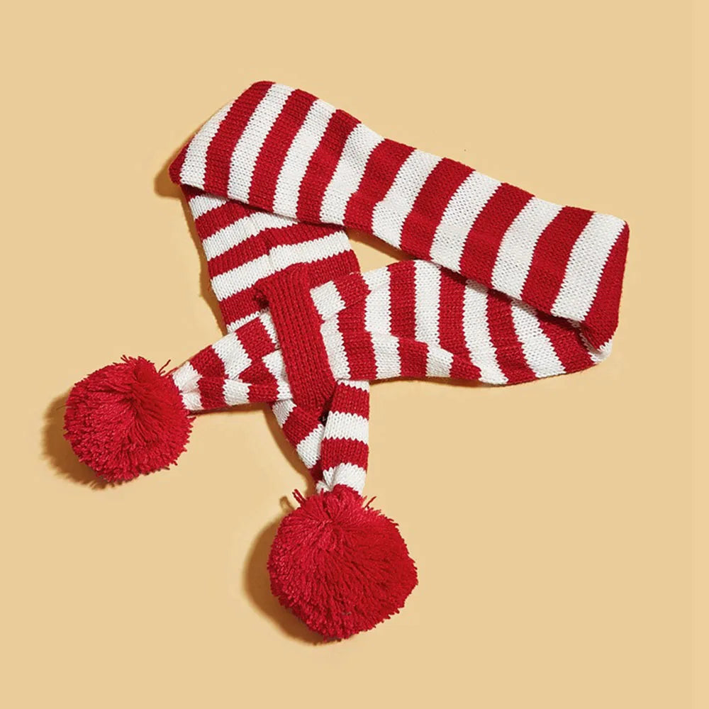 Christmas Dog Scarf Knitted Elk Scarf Striped Hair Ball Pet Scarf Outdoor Winter Warm Cat Dog Scarves Puppy Collar Pet Supplies