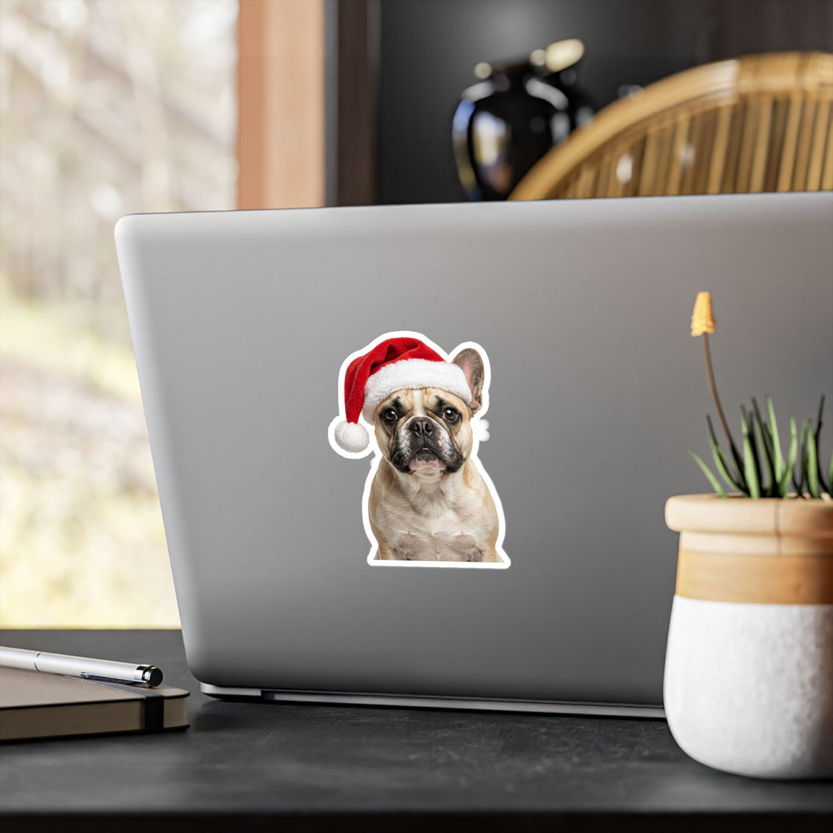 Personalized Dog Christmas Sticker — Santa Hat Kiss-Cut Vinyl Decal