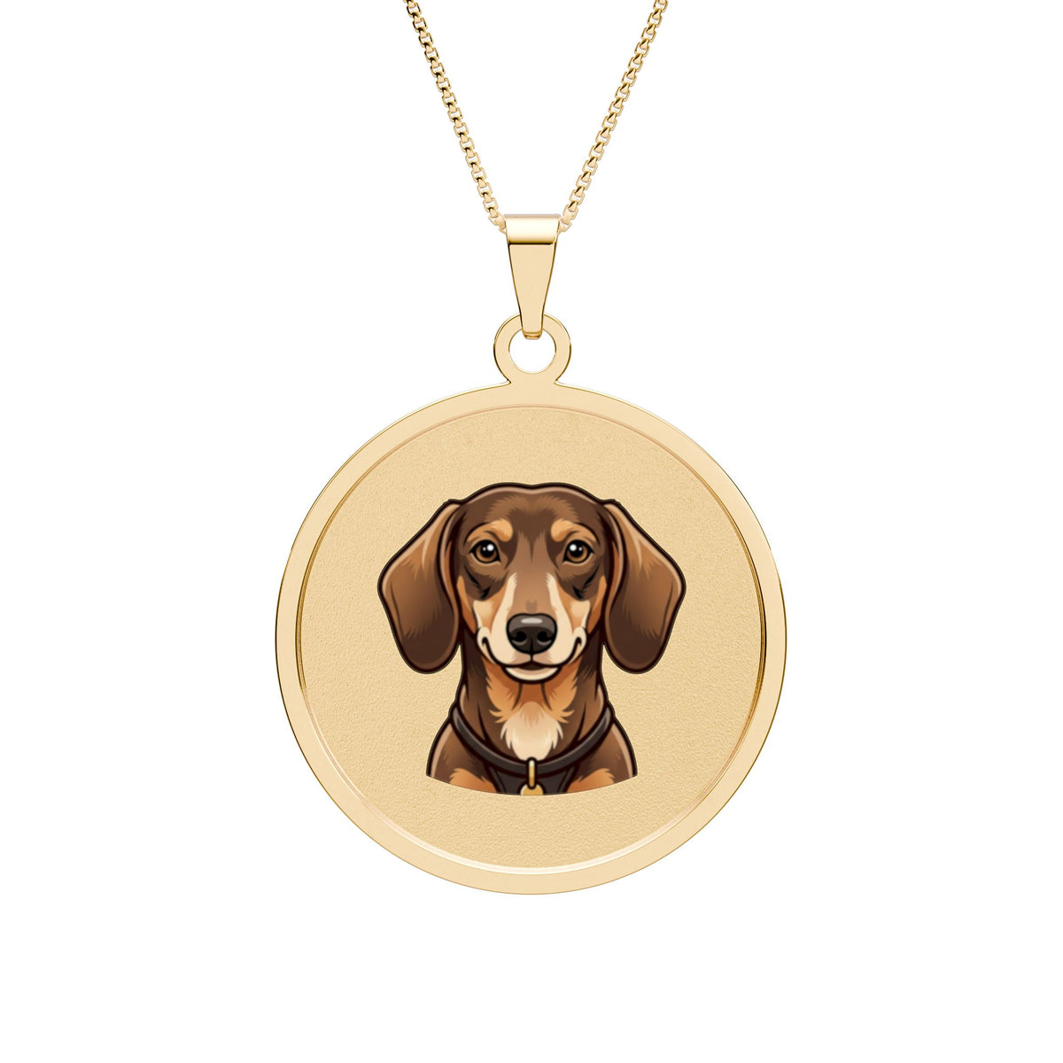 Personalized Round Photo Pendant — Engraved Dachshund Memorial Necklace