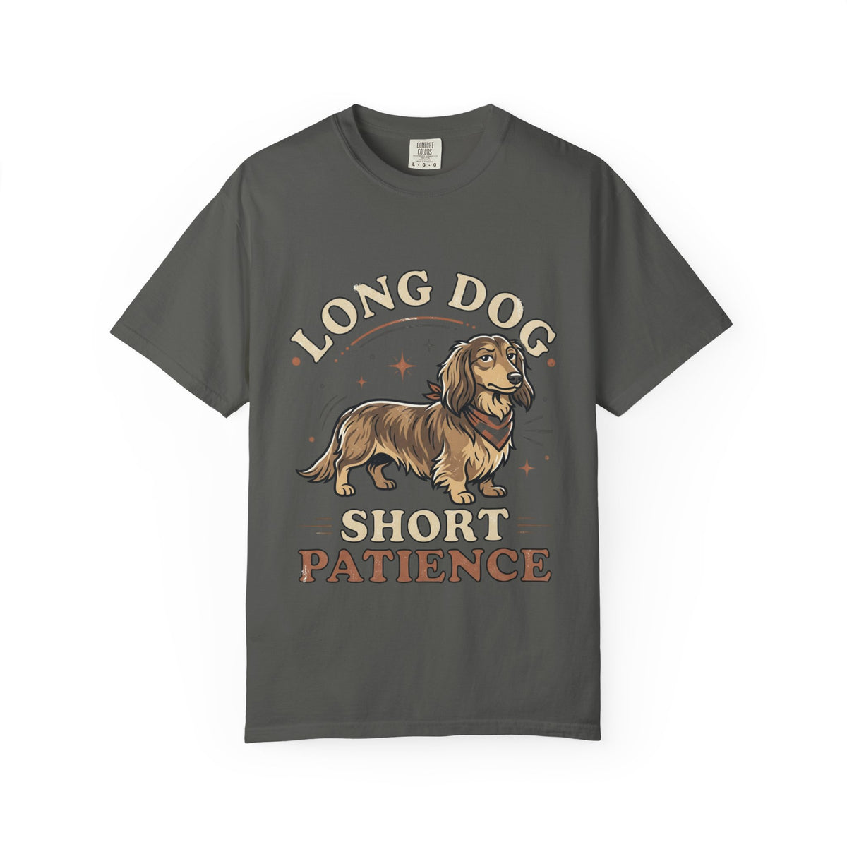 Dachshund Tee — "Long Dog, Short Patience" Graphic T-Shirt