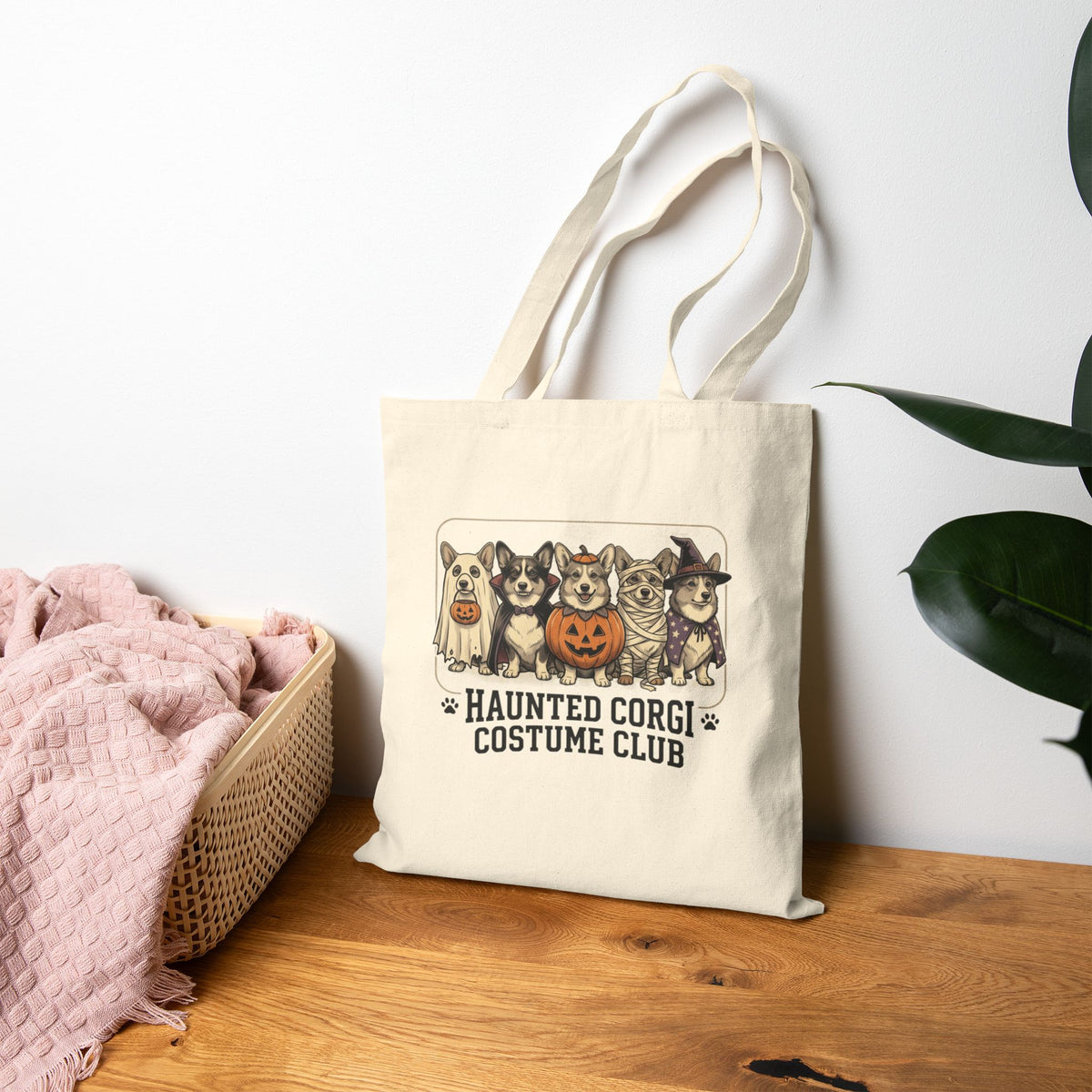 Halloween Corgi Tote — "Haunted Corgi Costume Club" Canvas Tote Bag