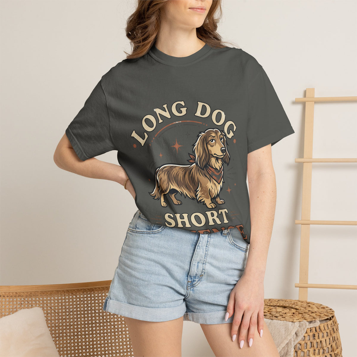 Dachshund Tee — "Long Dog, Short Patience" Graphic T-Shirt