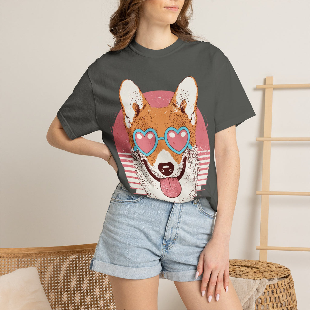 Corgi Heart Sunglasses T-Shirt — Retro Cute Dog Graphic Tee