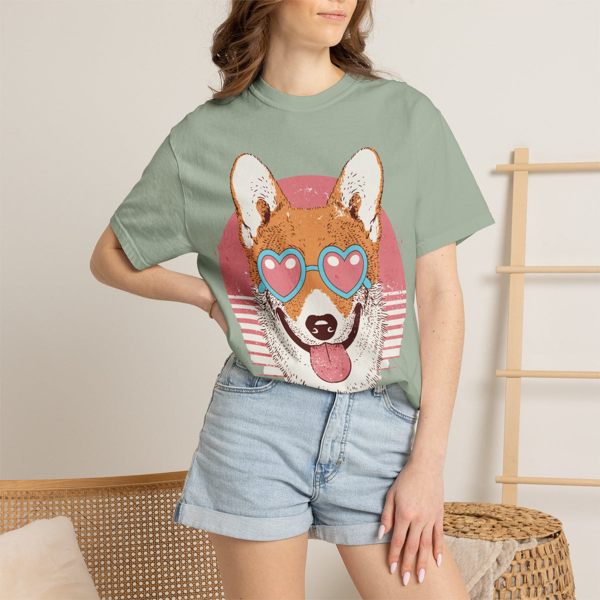 Corgi Heart Sunglasses T-Shirt — Retro Cute Dog Graphic Tee