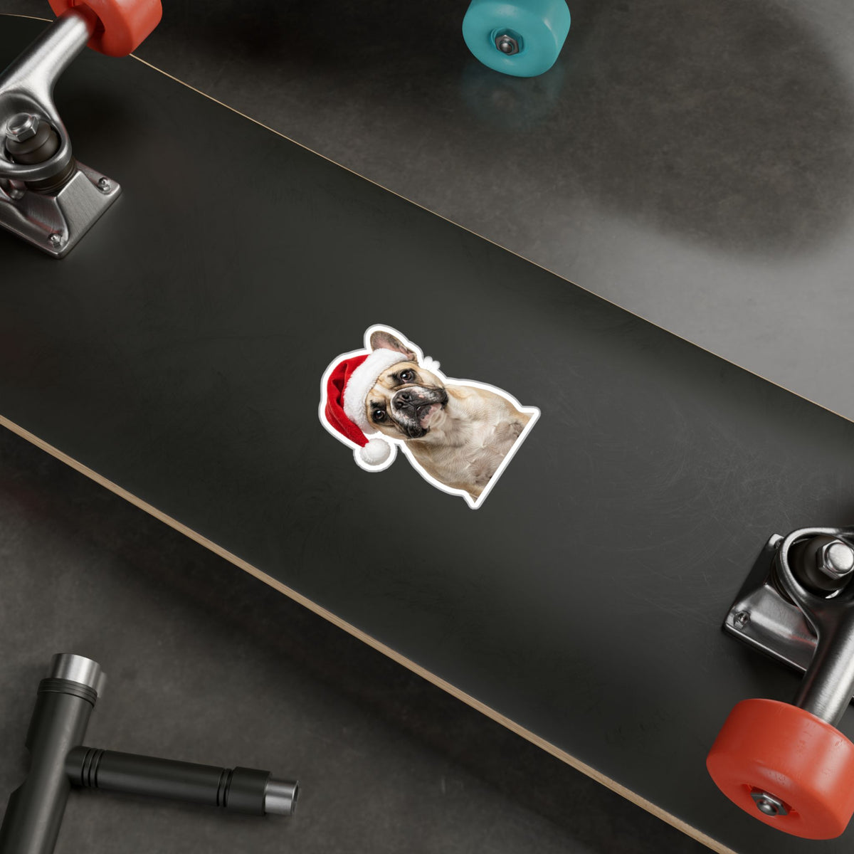 Personalized Dog Christmas Sticker — Santa Hat Kiss-Cut Vinyl Decal