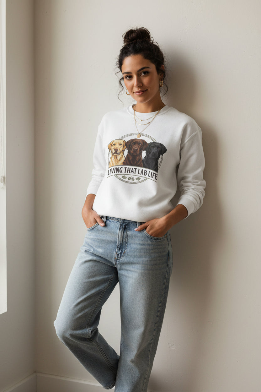 Sweat-shirt ras du cou Lab Retriever — Motif « Living That Lab Life »