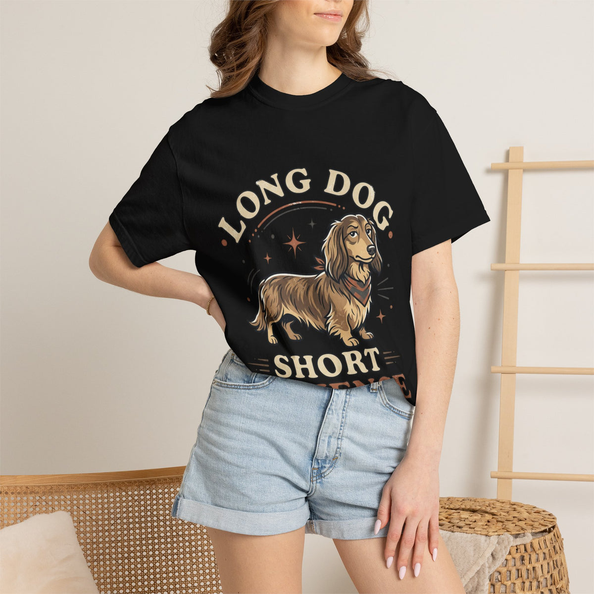 Dachshund Tee — "Long Dog, Short Patience" Graphic T-Shirt