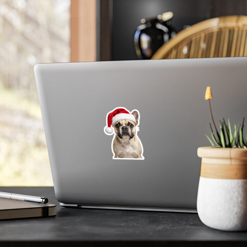 Personalized Dog Christmas Sticker — Santa Hat Kiss-Cut Vinyl Decal