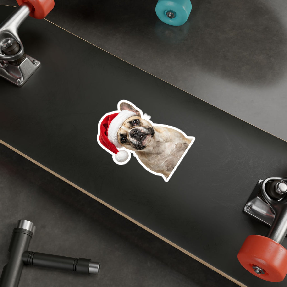 Personalized Dog Christmas Sticker — Santa Hat Kiss-Cut Vinyl Decal