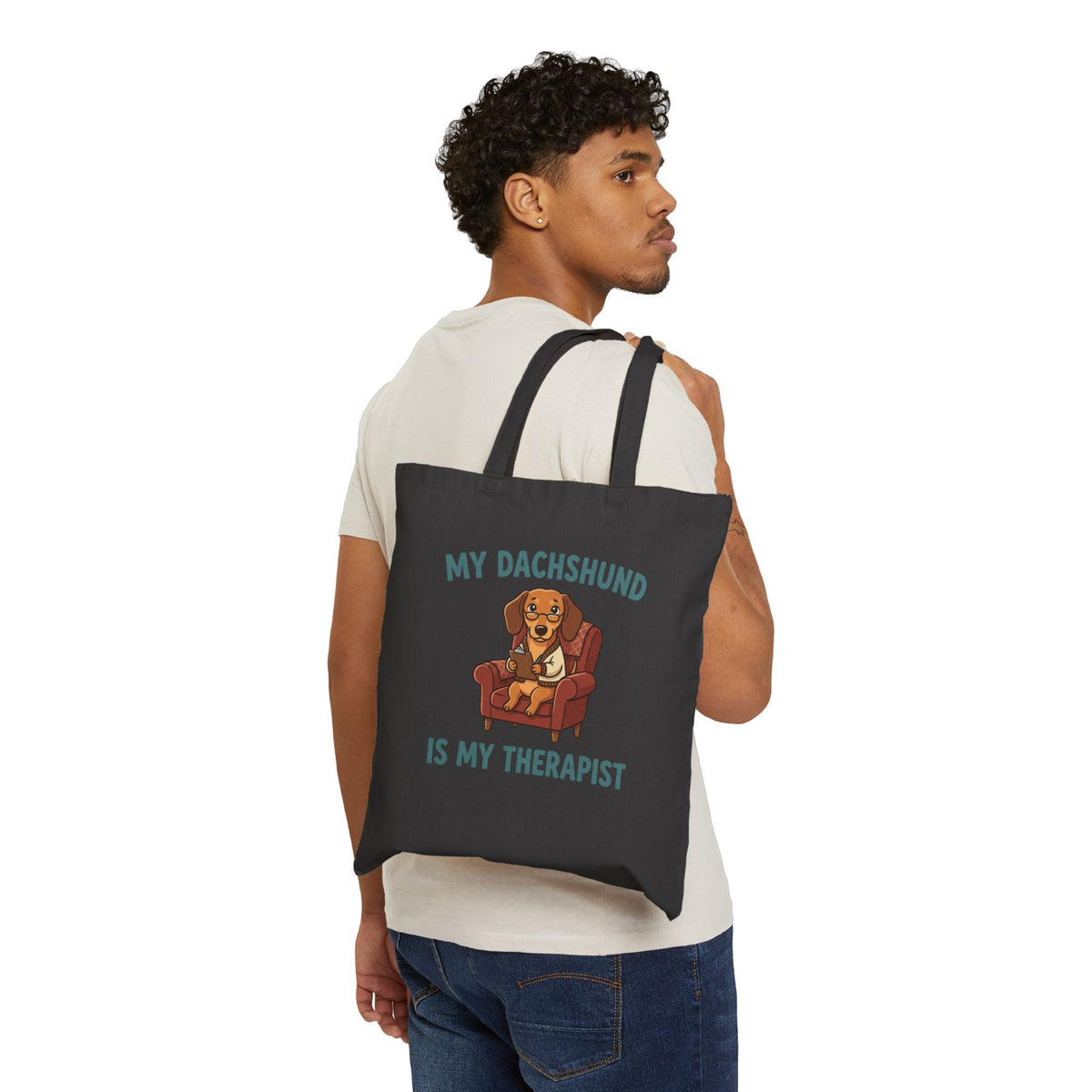 Dachshund Is My Therapist Canvas Tote — Dog Lover Funny Grocery Bag