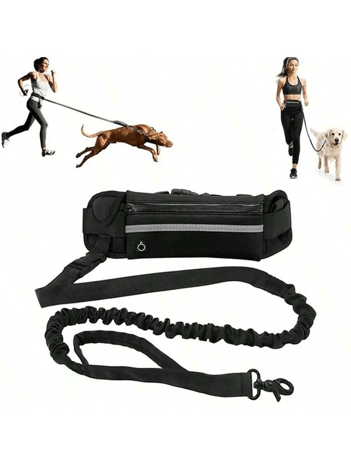 Hands Free Dog Leash Elastic Waist Belt with Bag Reflective