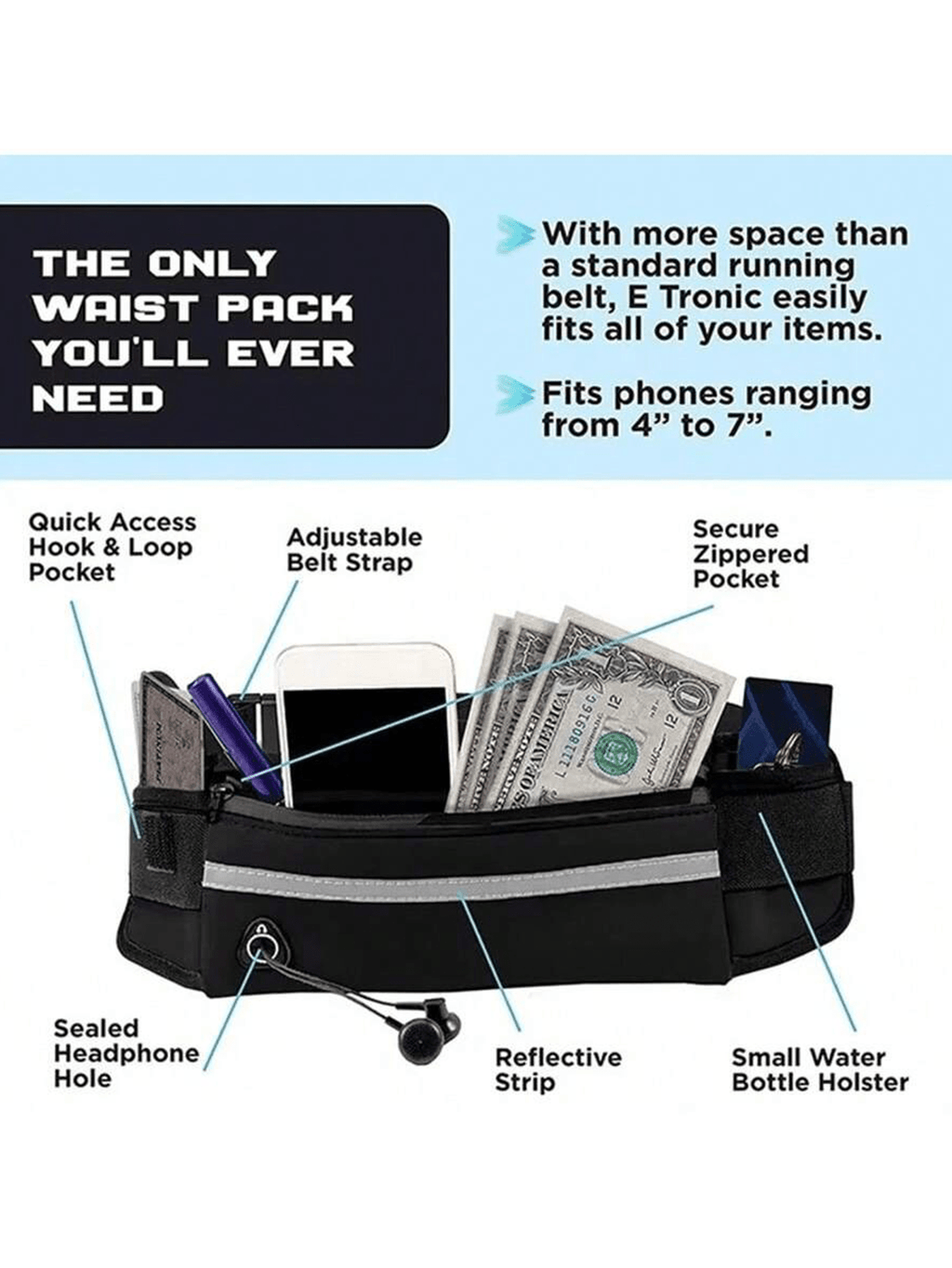 Hands Free Dog Leash Elastic Waist Belt with Bag Reflective
