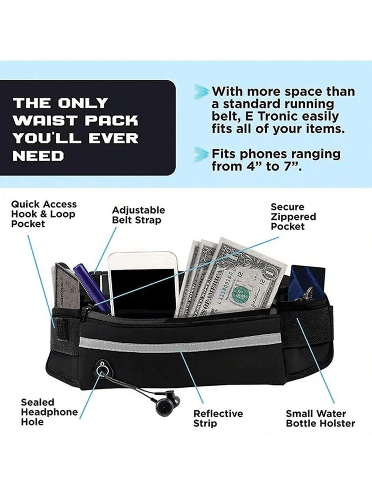 Hands Free Dog Leash Elastic Waist Belt with Bag Reflective