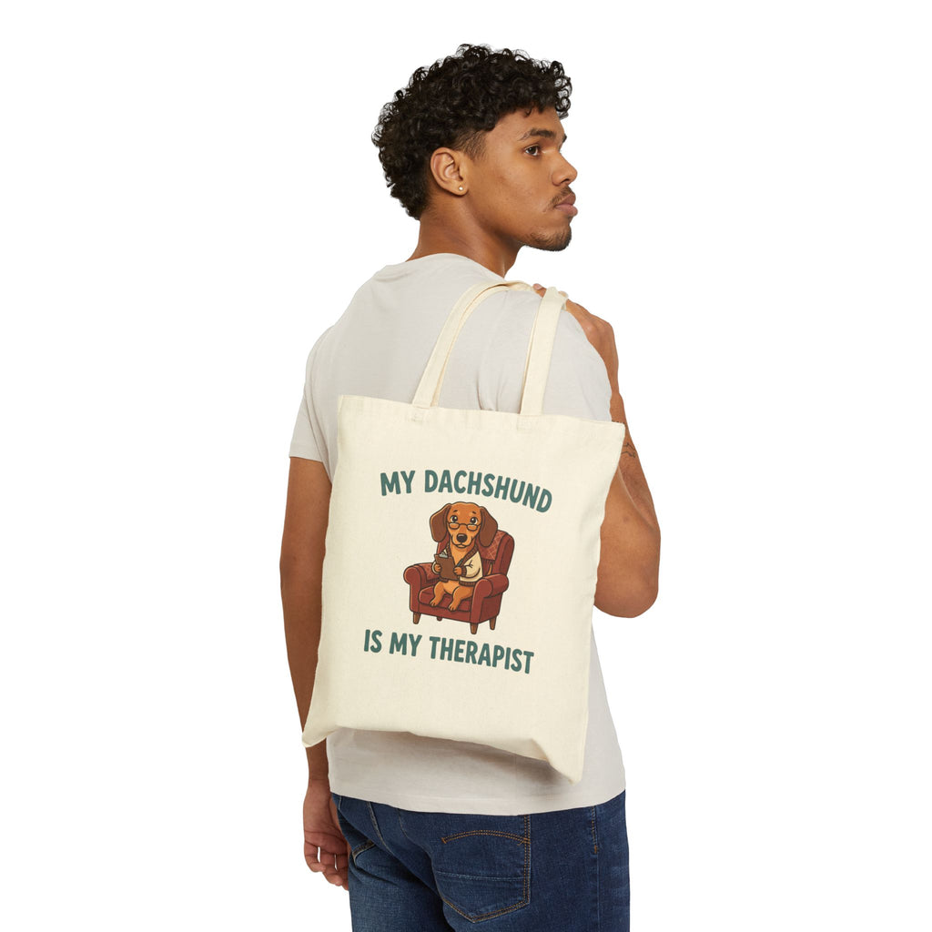 Dachshund Is My Therapist Canvas Tote — Dog Lover Funny Grocery Bag