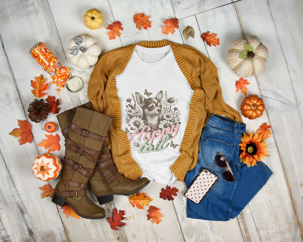 Happy Tail Chihuahua T-Shirt – Floral Puppy Graphic Tee