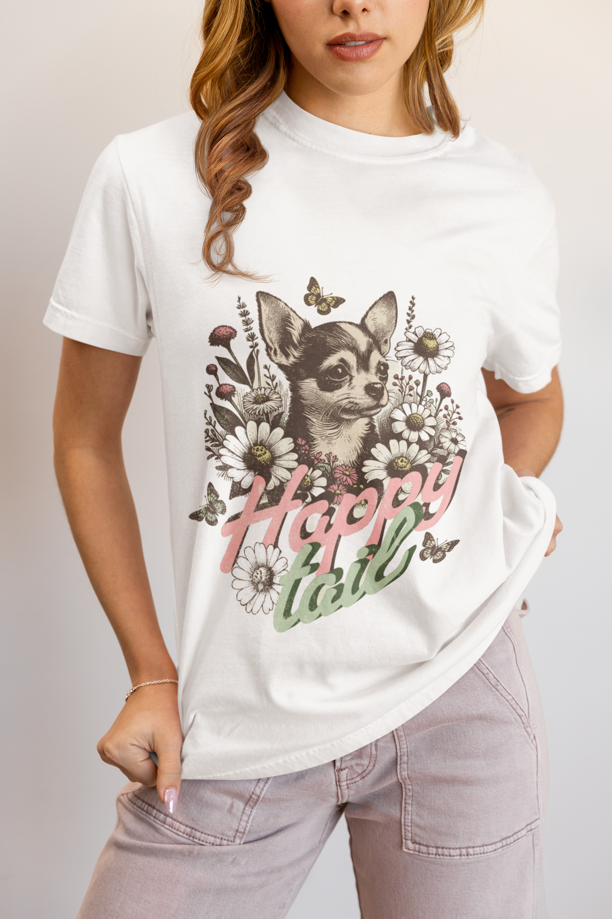 Happy Tail Chihuahua T-Shirt – Floral Puppy Graphic Tee