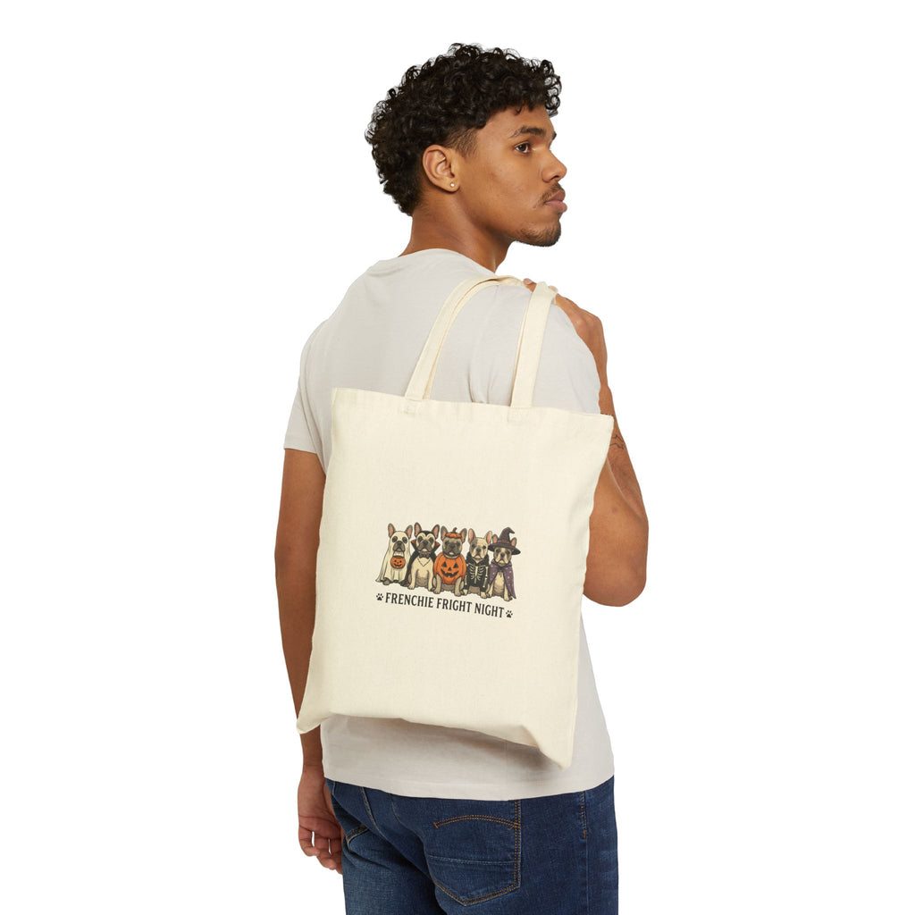 Frenchie Fright Night tote bag | Halloween dog pumpkins, spooky French bulldog canvas