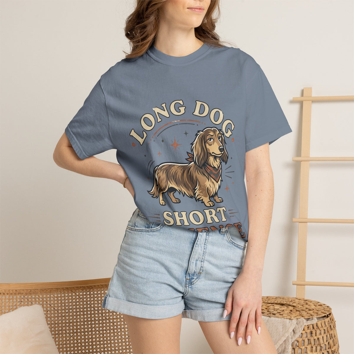 Dachshund Tee — "Long Dog, Short Patience" Graphic T-Shirt