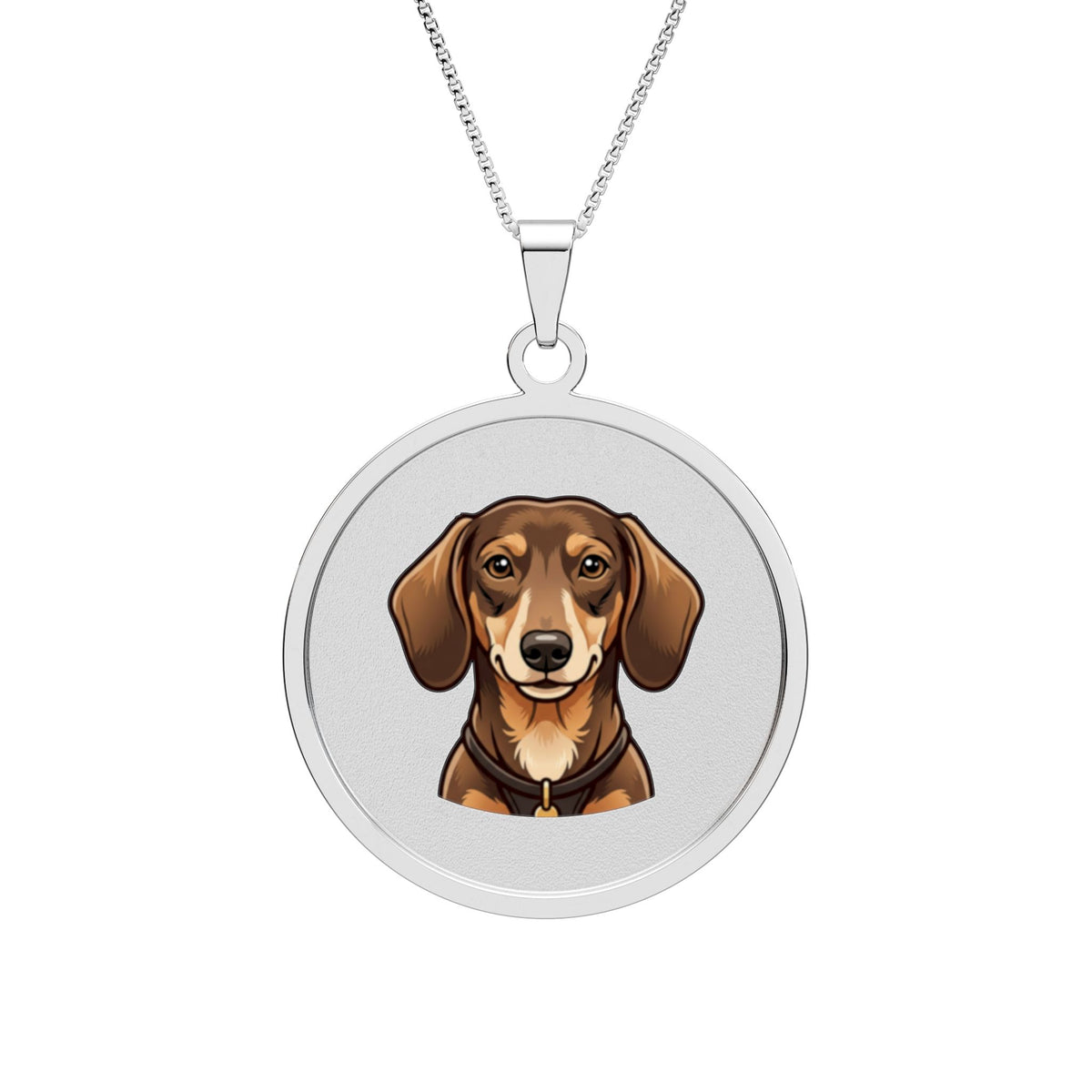 Personalized Round Photo Pendant — Engraved Dachshund Memorial Necklace