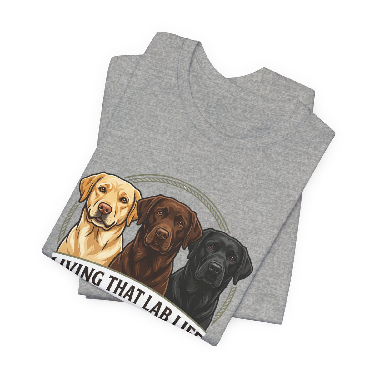 T-shirt "Living That Lab Life" — Tee-shirt à motif Labrador jaune, chocolat et noir