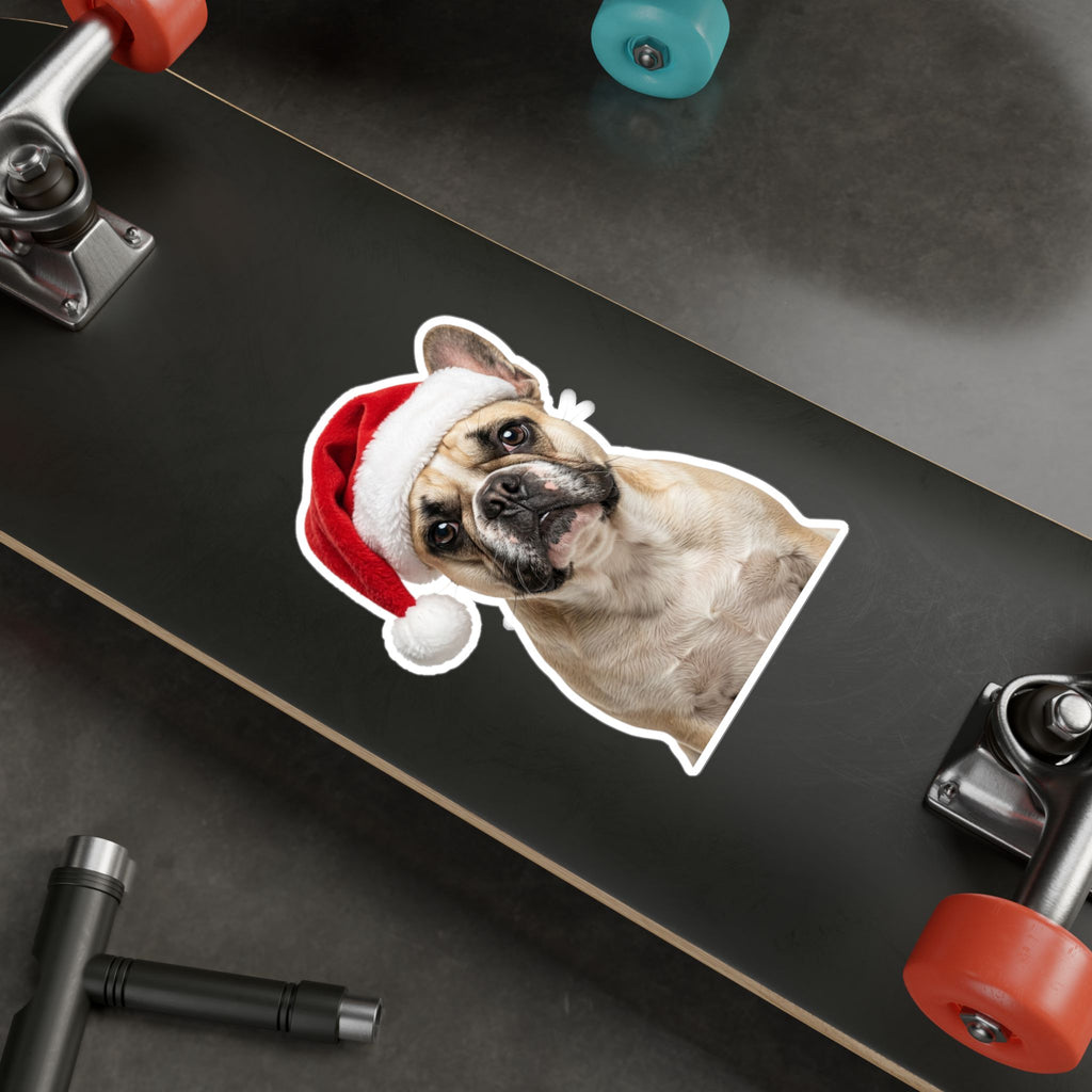 Personalized Dog Christmas Sticker — Santa Hat Kiss-Cut Vinyl Decal