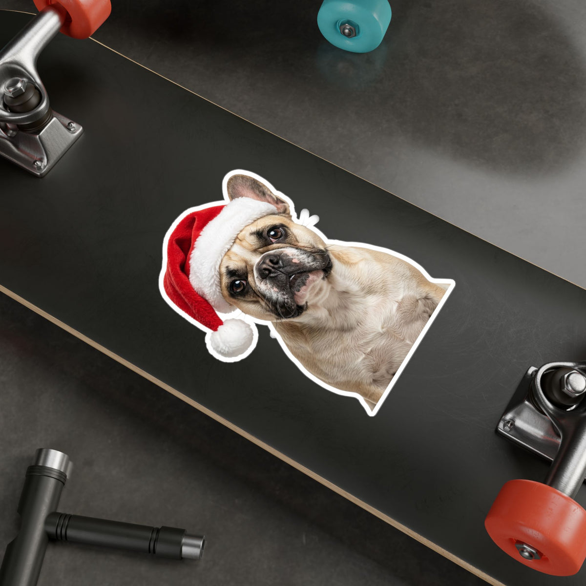 Personalized Dog Christmas Sticker — Santa Hat Kiss-Cut Vinyl Decal