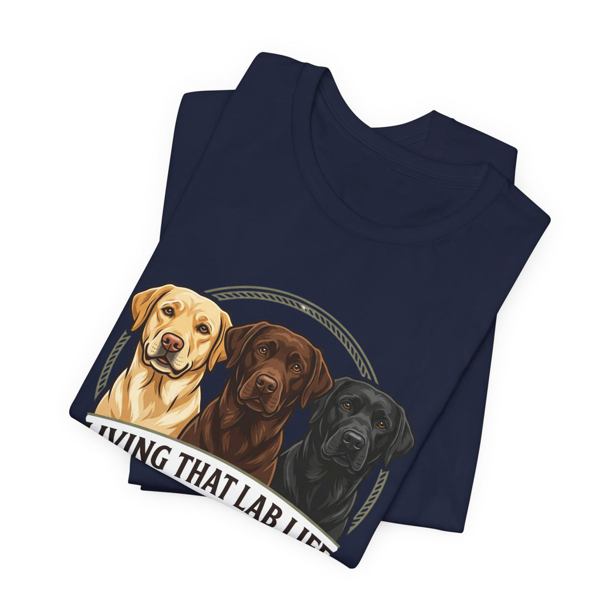 T-shirt "Living That Lab Life" — Tee-shirt à motif Labrador jaune, chocolat et noir