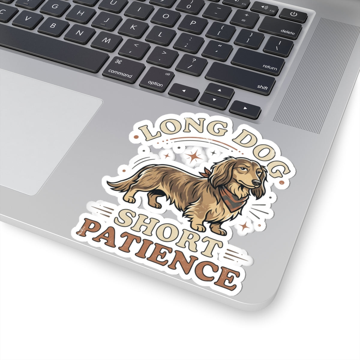Long Dog Short Patience Sticker — Dachshund Kiss-Cut Vinyl Sticker