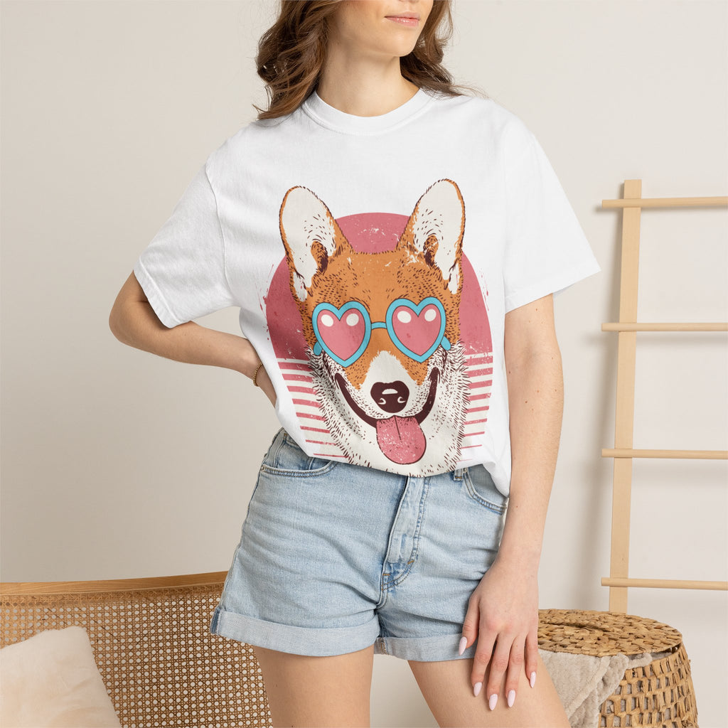 Corgi Heart Sunglasses T-Shirt — Retro Cute Dog Graphic Tee