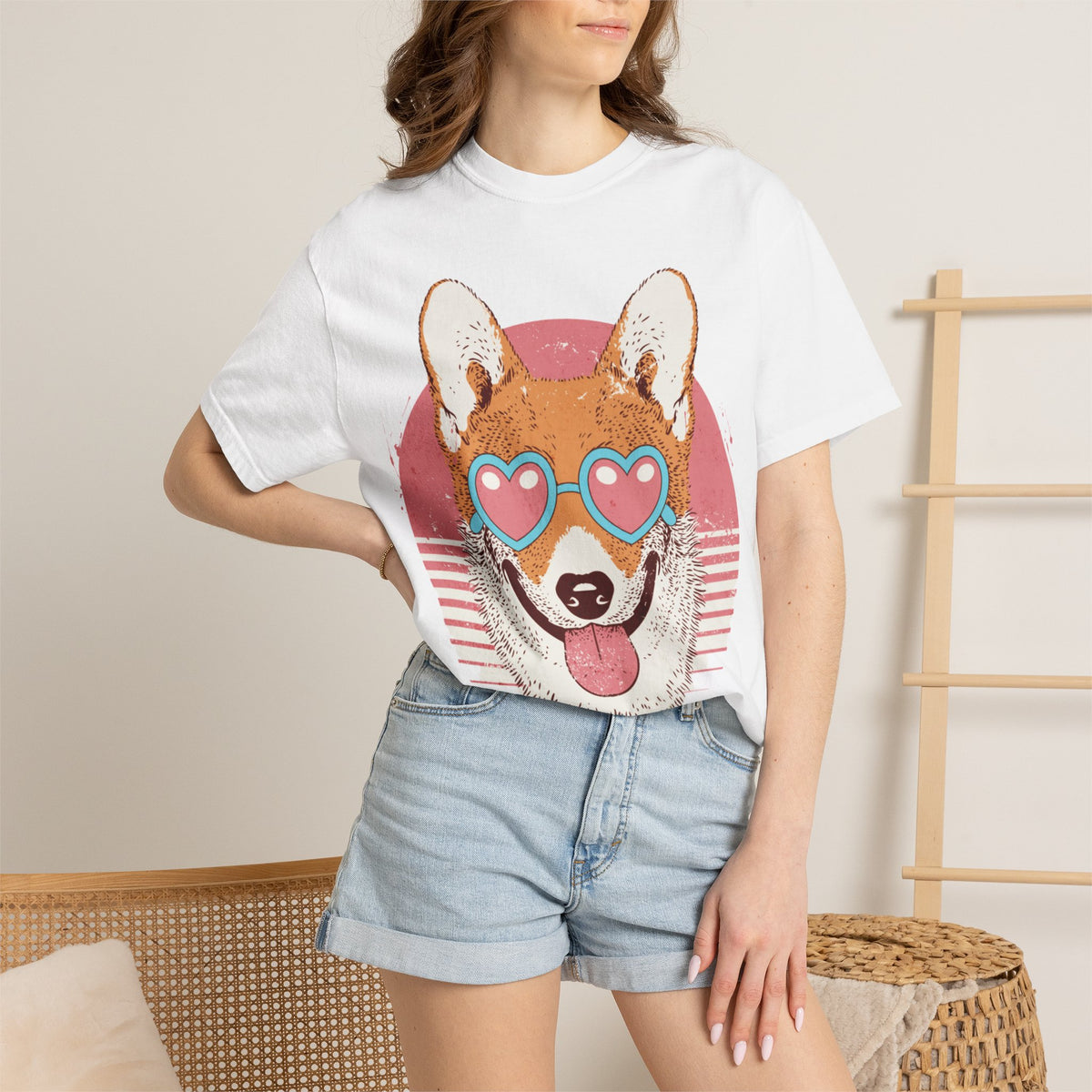 Corgi Heart Sunglasses T-Shirt — Retro Cute Dog Graphic Tee
