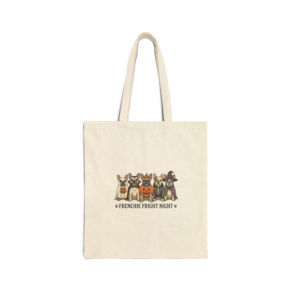 Frenchie Fright Night tote bag | Halloween dog pumpkins, spooky French bulldog canvas