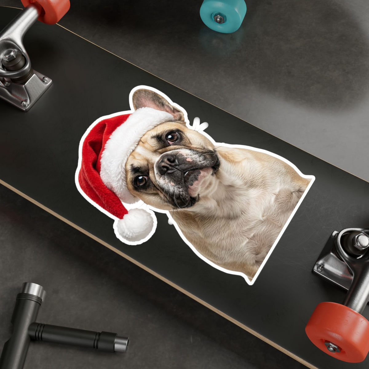 Personalized Dog Christmas Sticker — Santa Hat Kiss-Cut Vinyl Decal