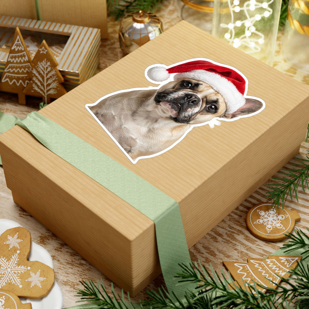 Personalized Dog Christmas Sticker — Santa Hat Kiss-Cut Vinyl Decal