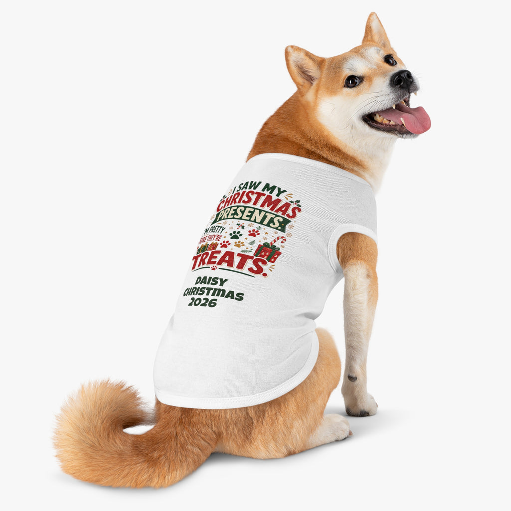 Pet Top — "I Saw My Christmas Presents... Treats!" Personalized Dog Christmas Tank (Custom Name & Year)
