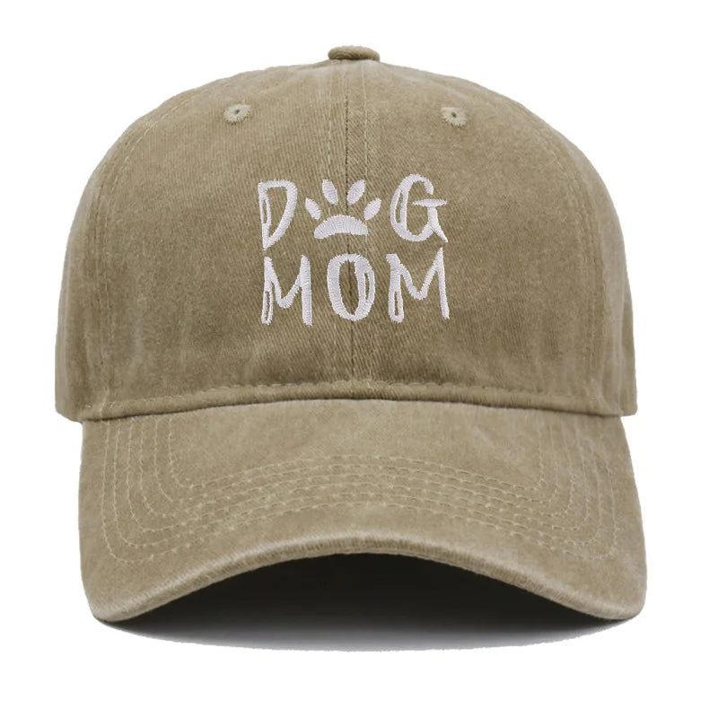 Dog Mom khaki paw print embroidered baseball cap for dog lovers